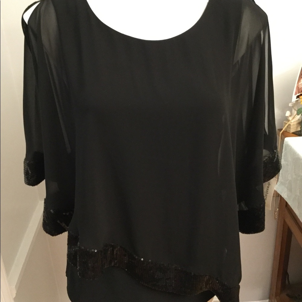 NWT SHEER COLD SHOULDER BLACK EVENING TOP